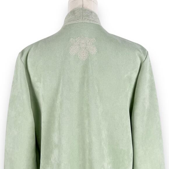 Solitare Womens Embroidered Faux Suede Longline Jacket Medium Mint Green - Picture 8 of 12